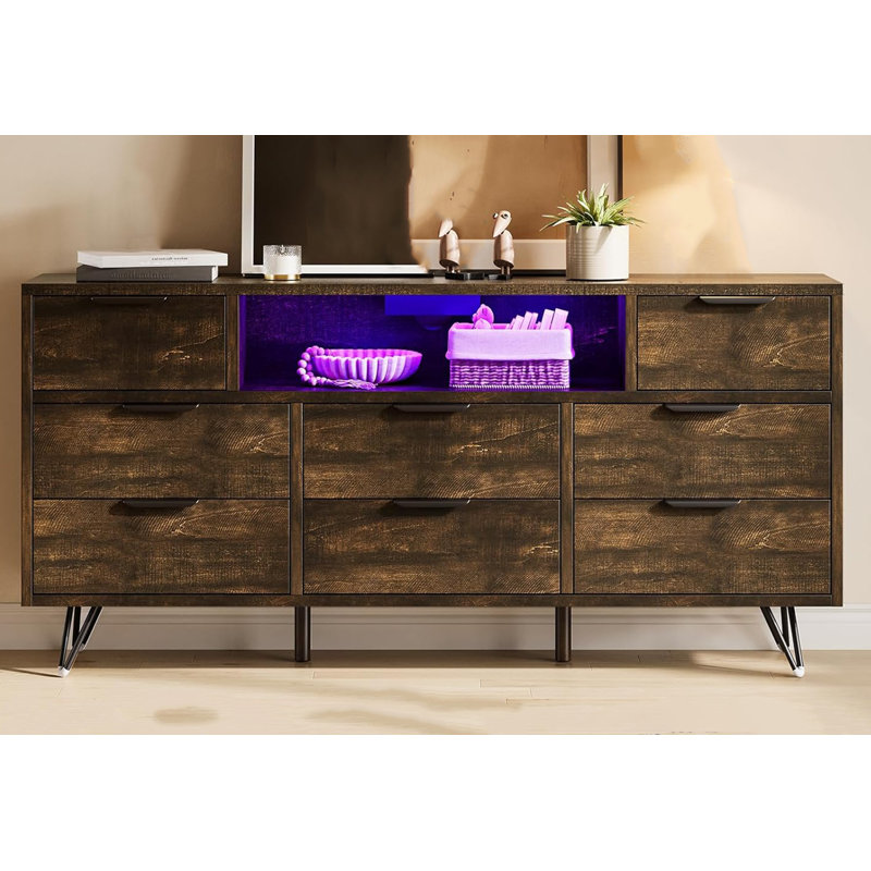 Meuble télé 8 tiroirs avec prise de courant, commode moderne en bois, Ancien