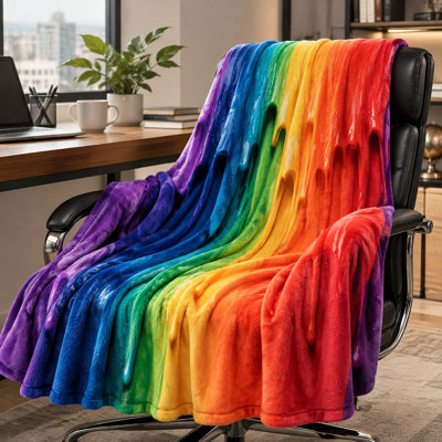 Vibrant Rainbow Dripping Paint Fleece Throw Blanket, Artistic Paint Splatter Cozy Blanket for Sofa, Couch, Bedroom, Living Room Home Decoration