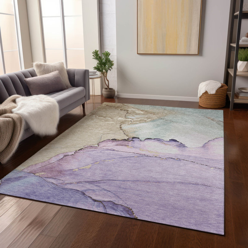 Tapis lavande lavable à la machine intérieur / extérieur Xhevrie, Rectangle 10 pi x 14 pi