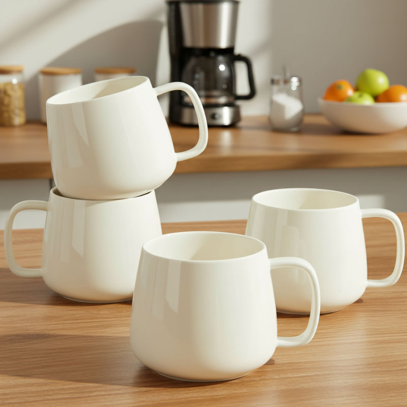 Ensemble de tasses à café 16 oz en céramique blanche (4 pièces), compatible avec les tasses à café au lait empilables, au micro-ondes, au lave-vaisselle et au four. Cadeau de pendaison de crémaillère idéal.