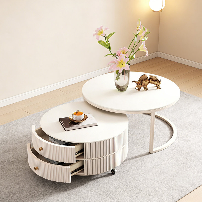 Table basse Roose 2, H 17,71 po x L 23,62 po x l 23,62 po, Blanc, Blanc