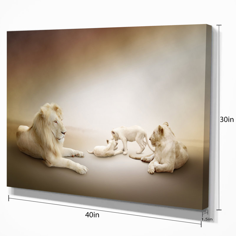 Animal «White Lion Family», impression, H 30 po x l 40 po x P 1,5 po, Métal métal