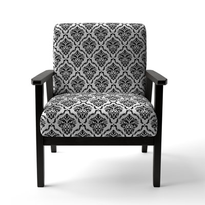 Black And White Damask - Upholstered Patterned Accent Arm Chair