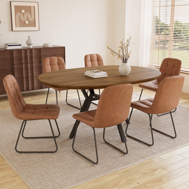 Ensemble de table de salle à manger extensible 43,2 "-59.1" Clanton, table de cuisine ronde Mid-Century, Brun, Brun