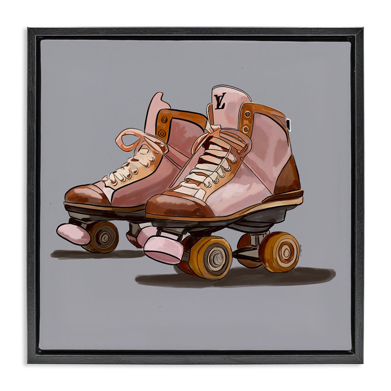 "Roller Skates on Gray Gray", art mural sur toile flottante par Amelia Noyes, Cadre flottant noir de jais, H 25 po x l 25 po
