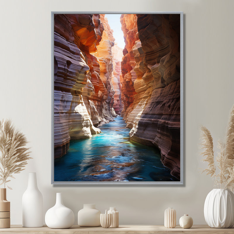 Canyon antilope turquoise, gouttes - art mural Canyon, H 20 po x l 12 po x P 1 po, Cadre argenté flottant