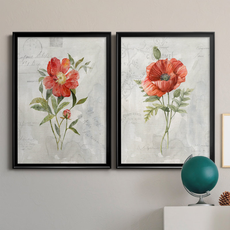 Lin pivoine - ensemble de 2 peintures sur toile, H 30,5 po x l 42,5 po x P 3 po, Black Framed Canvas