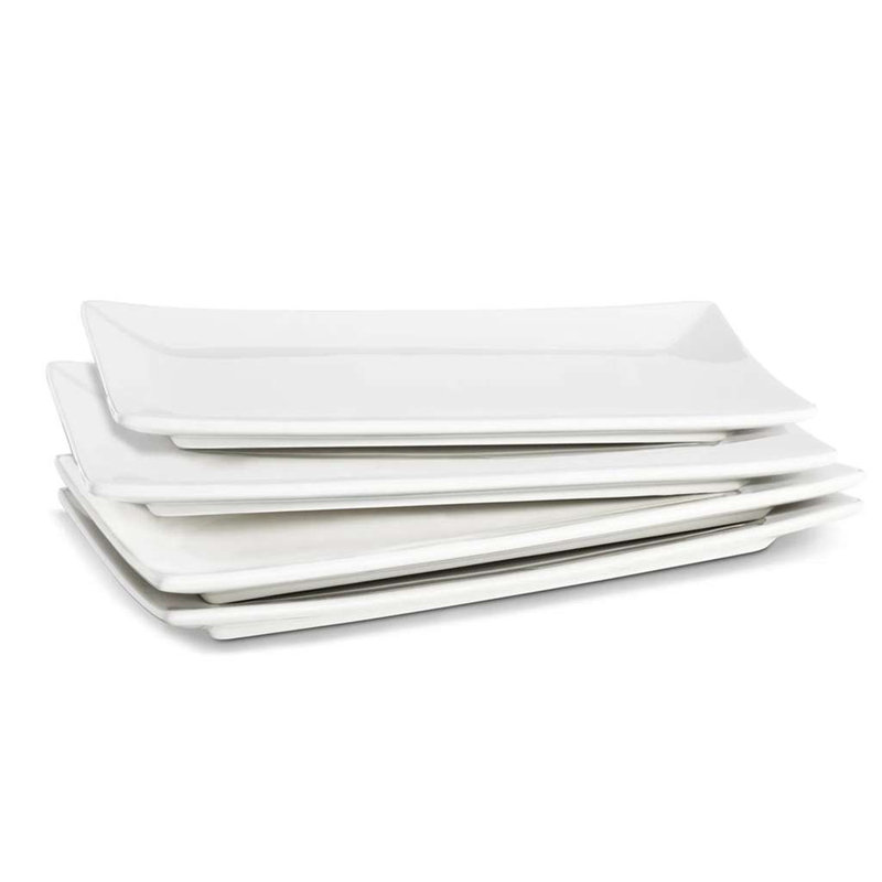 Ensemble de 4 assiettes rectangulaires en céramique blanches de 10 pouces