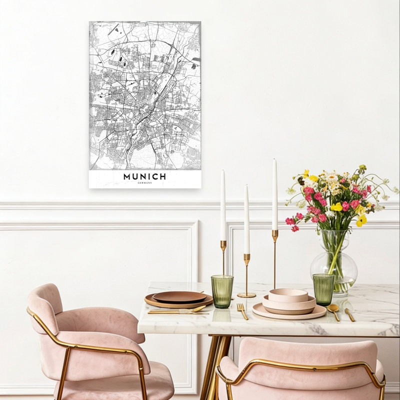 «Munich City Map Abstract Contemporary City Architecture», reproduction d'art murale, H 24 po x l 16 po