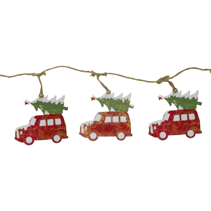 Red Vintage Truck with Tree Christmas Garland on Jute Rope