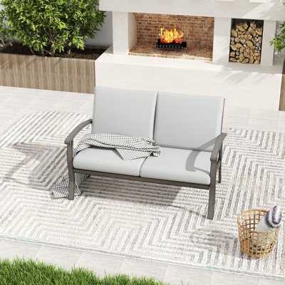 Causeuse d'extérieur en aluminium Nettleton avec coussins gris clair