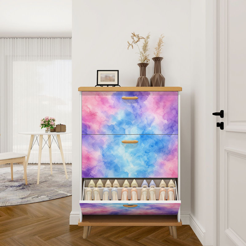 Rangement pour chaussures avec 3 tiroirs rabattables pour un range-chaussures en pastel abstrait et violet