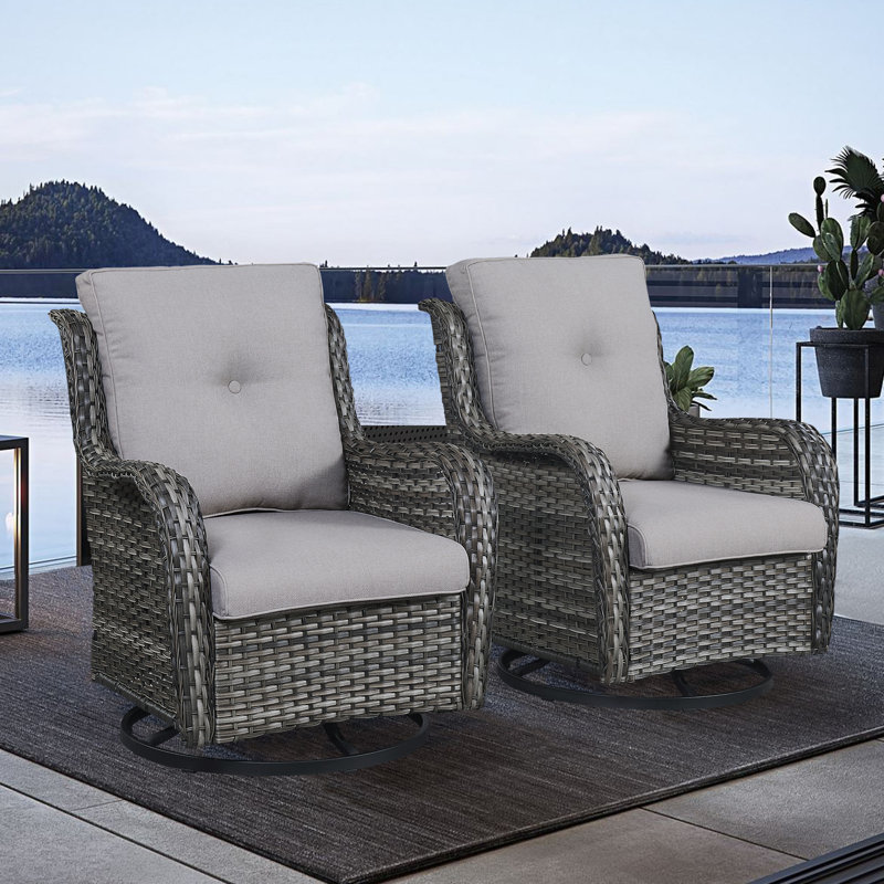 Chaise de patio avec coussins Tonry, Bleu marine, gris
