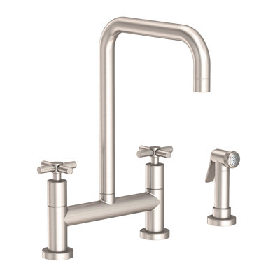 East Square Kitchen Bridge Faucet with Side Spray