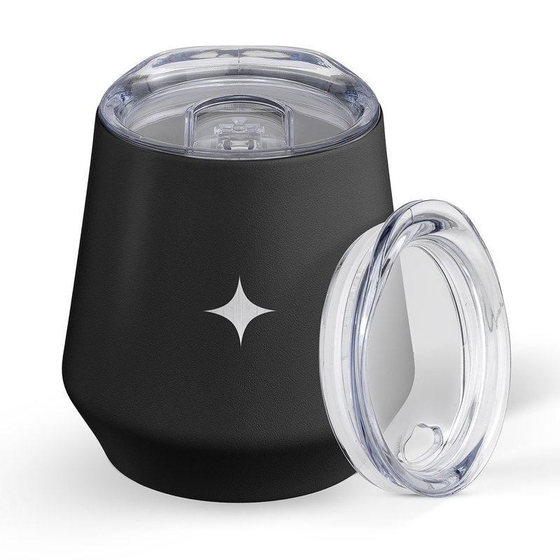 JoyJolt Stemless Wine Tumbler with 2 Lids, 12oz, Black