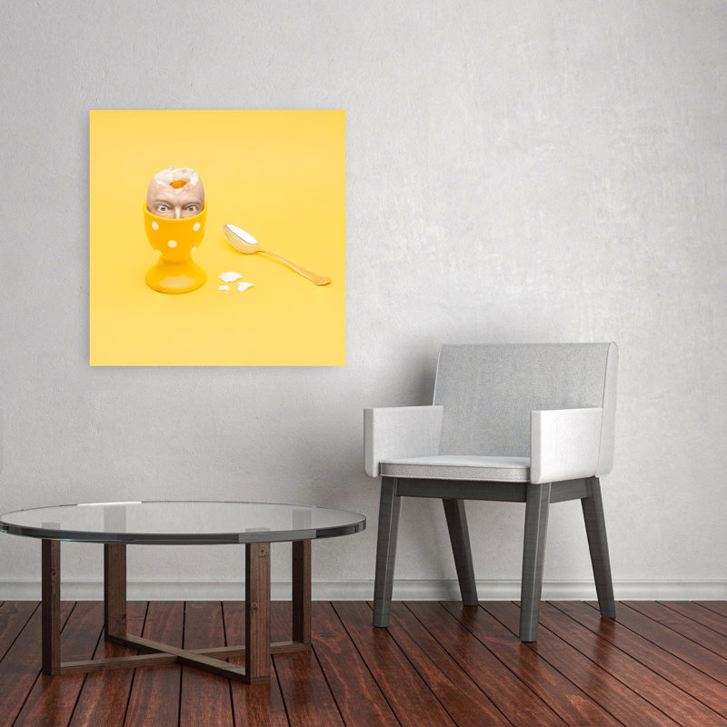Affiche murale abstraite contemporaine surréaliste à base d'œufs de déjeuner, H 32 po x l 32 po