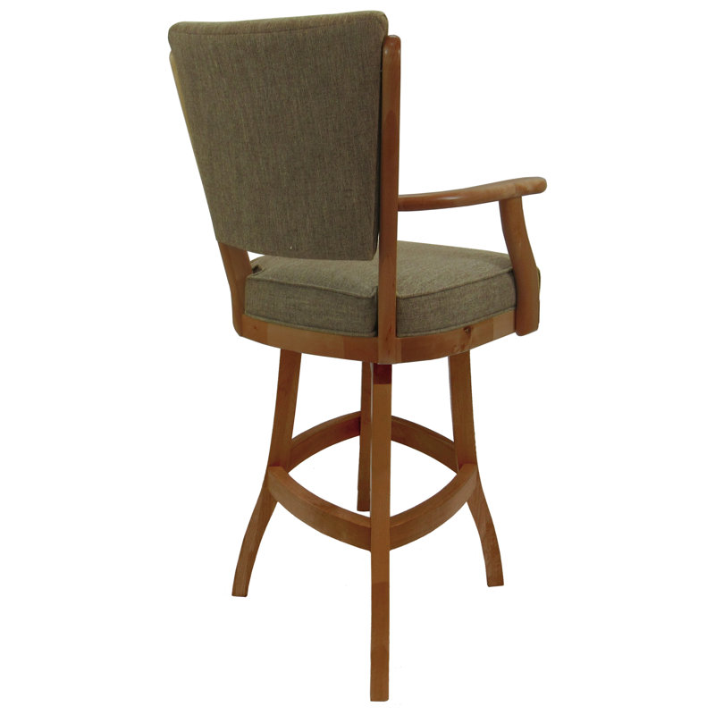 Honey Basin Beige 26" Swivel Solid Wood Bar Stool with Upholstered Seat