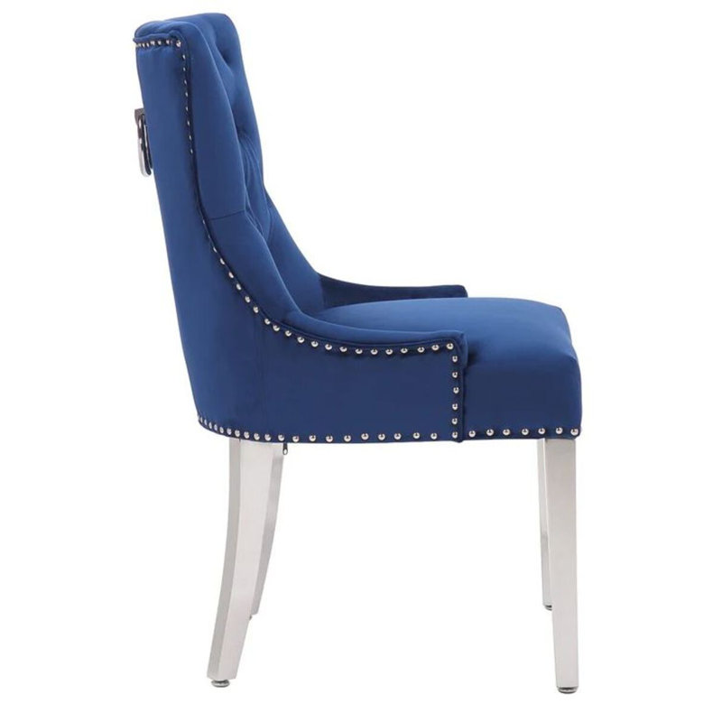 Chaise parsons rembourrée en velours capitonné Deka, Bleu