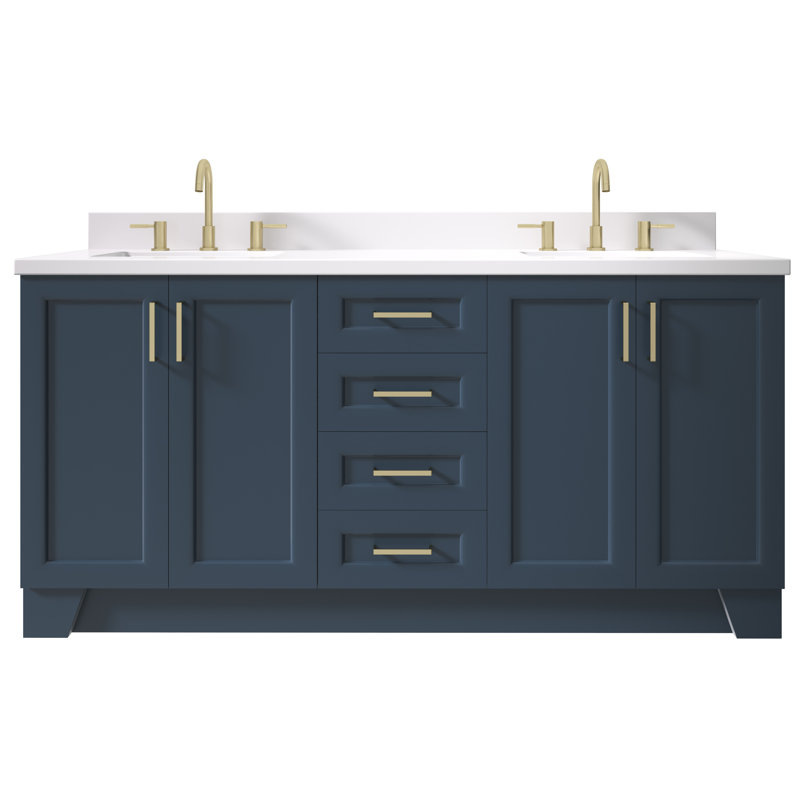 73 IN.  Single Bathroom Vanity, Midnight Blue, Rectangular,  White Quartz