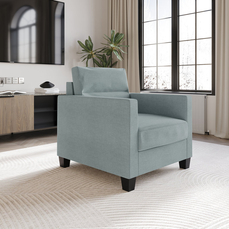 Macy Upholstered Armchair, Light Blue 100% Linen