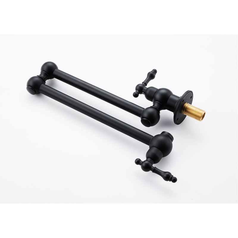 Robinet remplisseur mural en noir mat, pliable pour une utilisation efficace de l'espace, rotation sur 360 °, poignées doubles à alimentation précise, fonction en laiton, évacuation, robinet