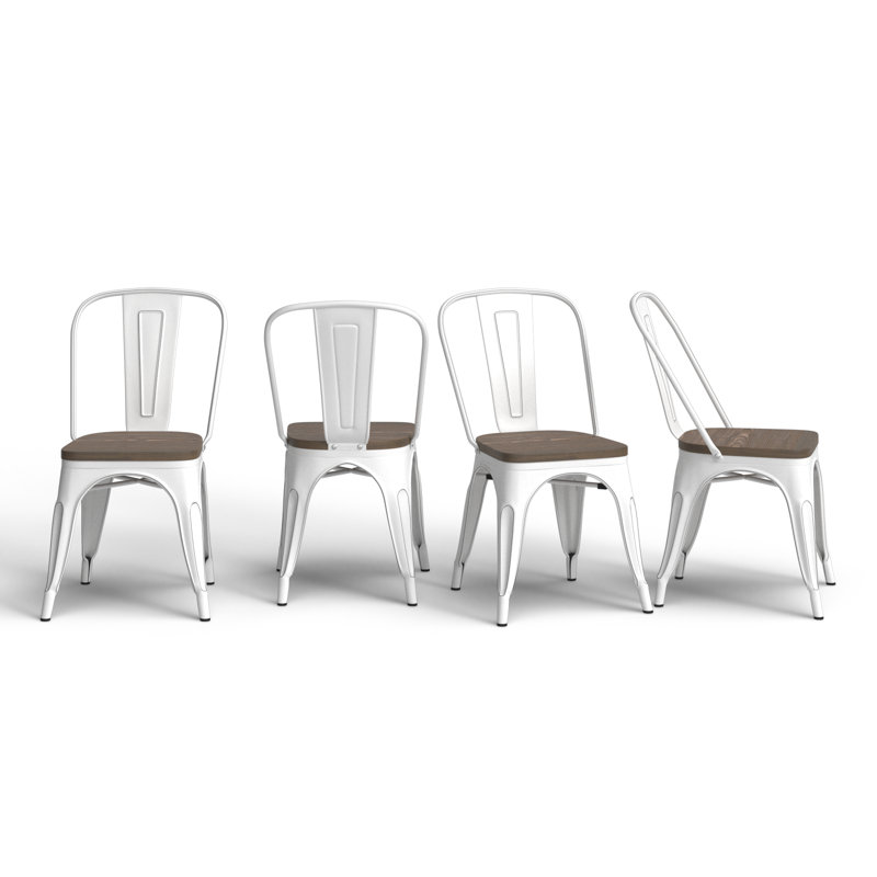 Linda Stacking Side Chair, White/Brown