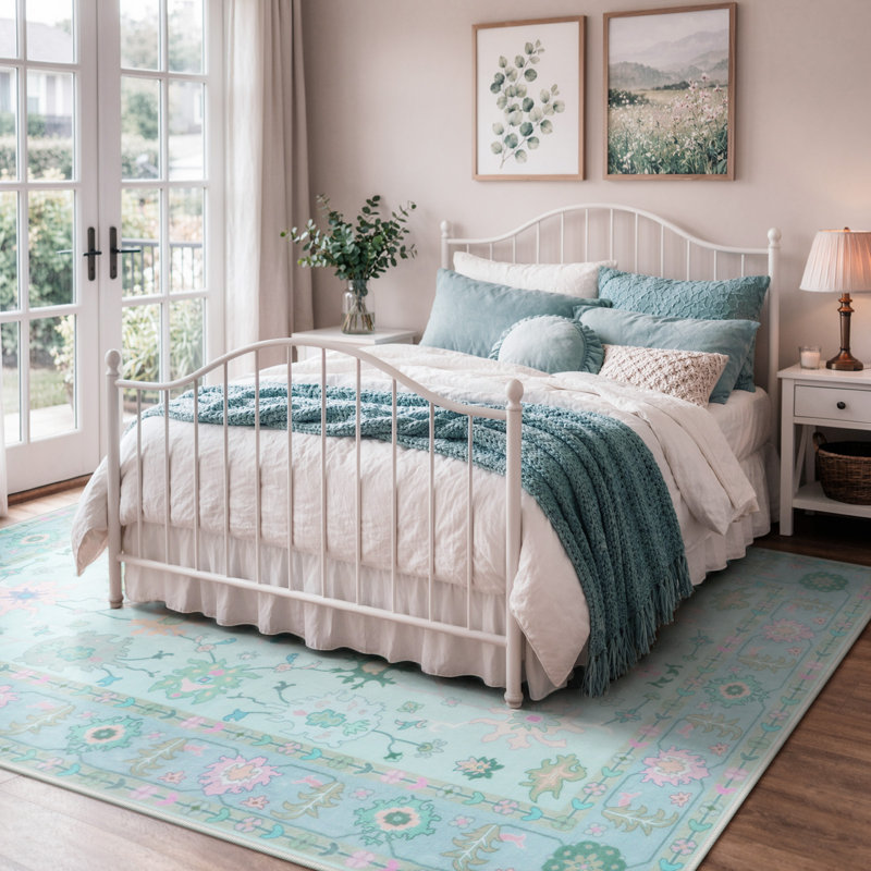 Kaldi Washable Oushak Runner, Non Slip Area Rug for Bedroom, Floral Boho Runners Vintage Mat, Rectangle 5' x 7'