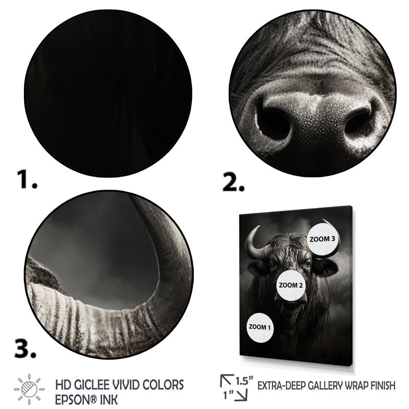 Gris gris Buffalo africain Extremely III - animaux, art mural, salon, Cadre simple argenté, H 44 po x l 34 po x P 1,5 po