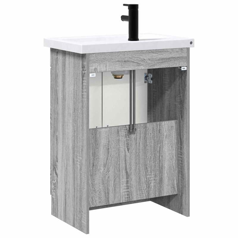 Vanity & Mirror Set, Grey Sonoma