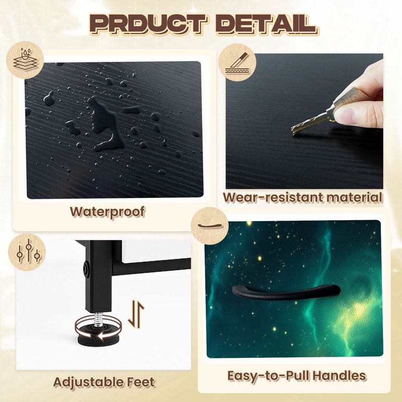 Commode rustique pour chambre à coucher avec 4 tiroirs de rangement Mystical Night Sky Calm Lake