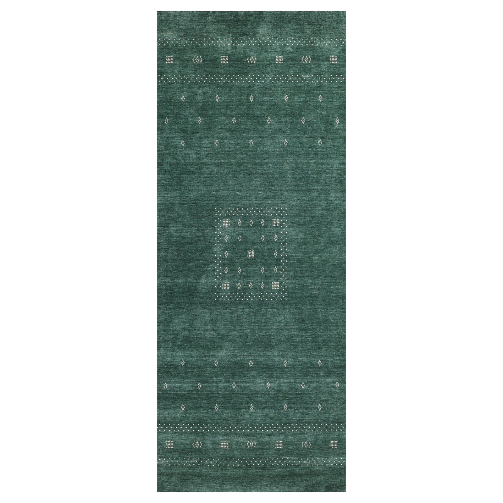 Simi Hand-Woven Geometric Cotton Wool Rug, Runner 2'6" x 8', Green