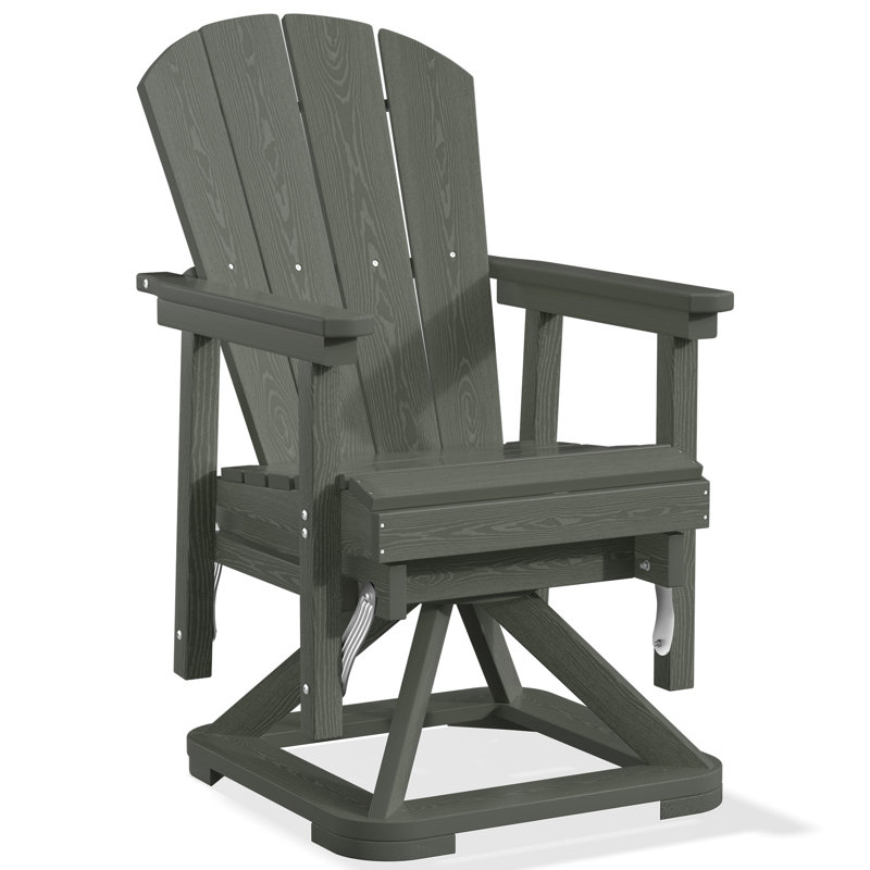 All-Weather HDPE Adirondack Glider Chair, Outdoor Swivel Rocker for Patio, Porch & Deck, Gray