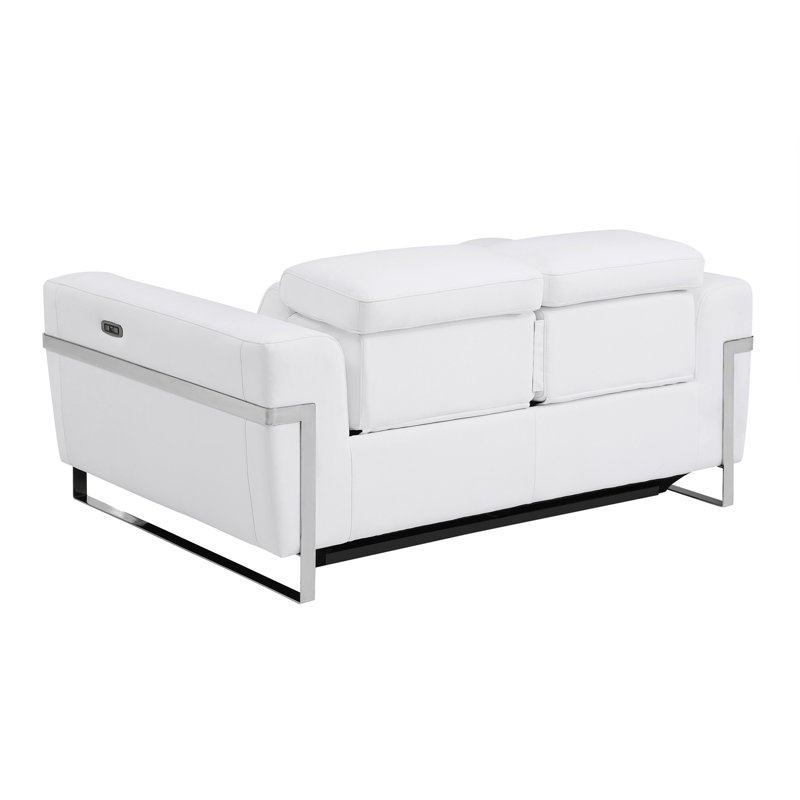 Causeuse en cuir italien à grain supérieur avec fauteuil inclinable électrique, Cuir blanc