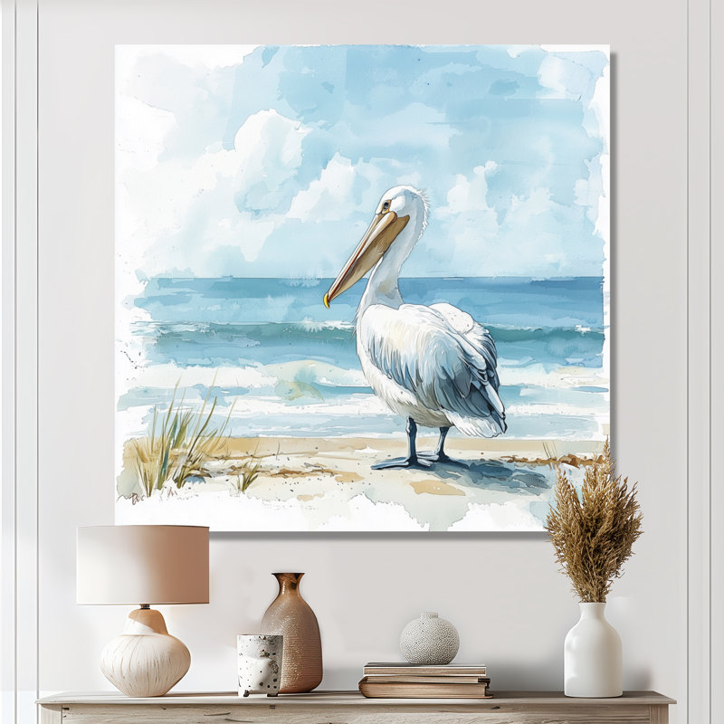 Art mural Aubiergh Pelican Guardian Of The Shore II - héron, Toile tendue, Ne s’applique pas, H 44 po x l 44 po