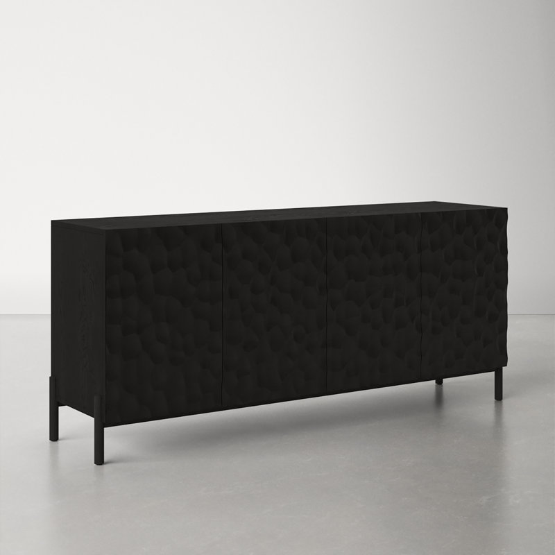 Fife 71'' Black Solid Wood Sideboard with Hand-Chiseled Doors