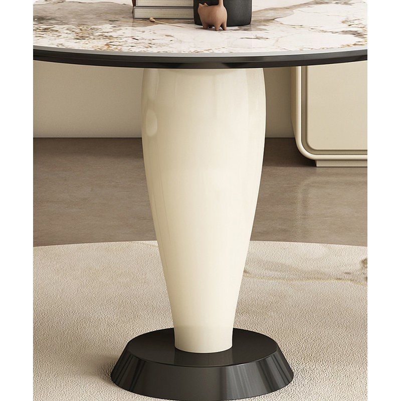 White&Black Round Sintered Stone Dining table, 29.53"H x 31.5"L x 31.5"W