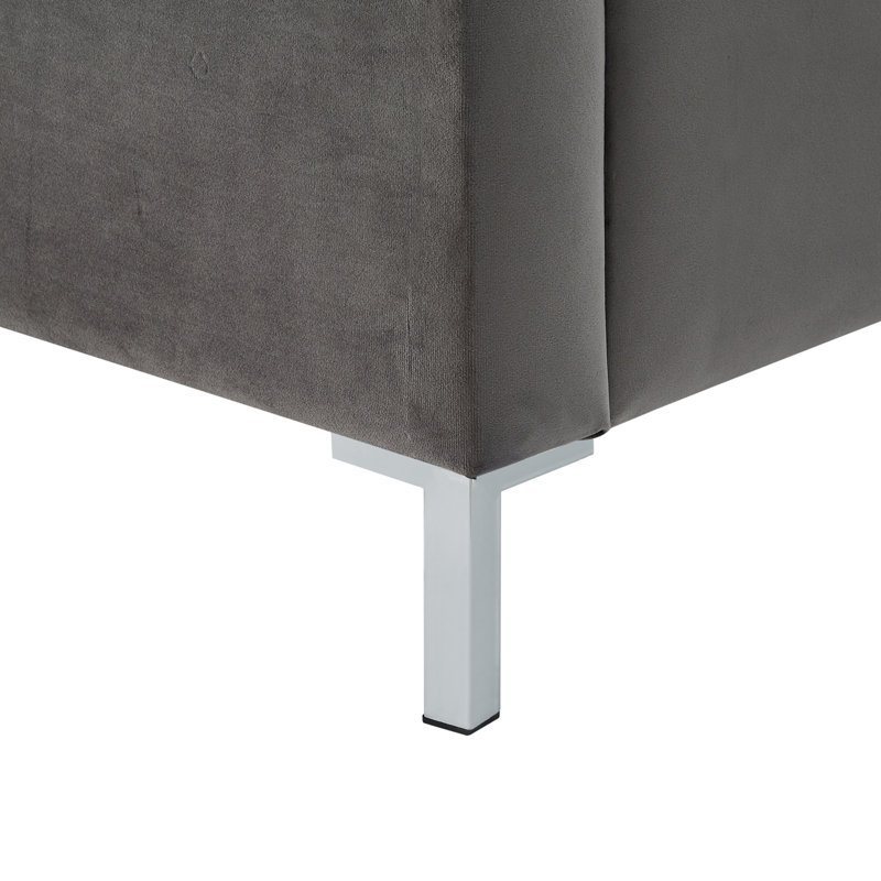 Lit plateforme tapissier Crampton, Gris, Velours, Lit double