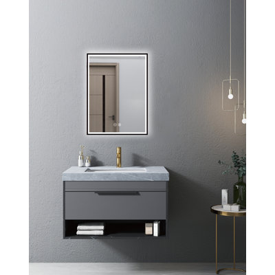 Miroir carré Linkaa à DEL 24 po x H 32 po avec lumière DEL et miroir mural (avant éclairé)