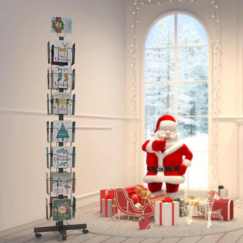 28 Pockets Countertop Rotating Greeting Card Rack, 7 Tier Magazi...