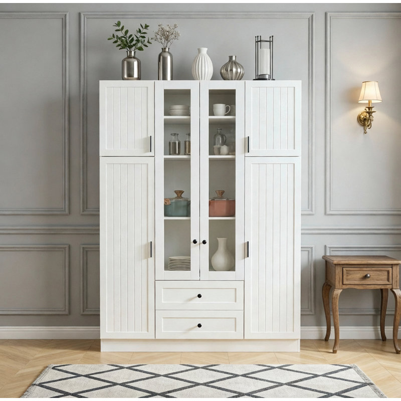 Large Kitchen Pantry With Pull-Out Trays & Wine Rack, White