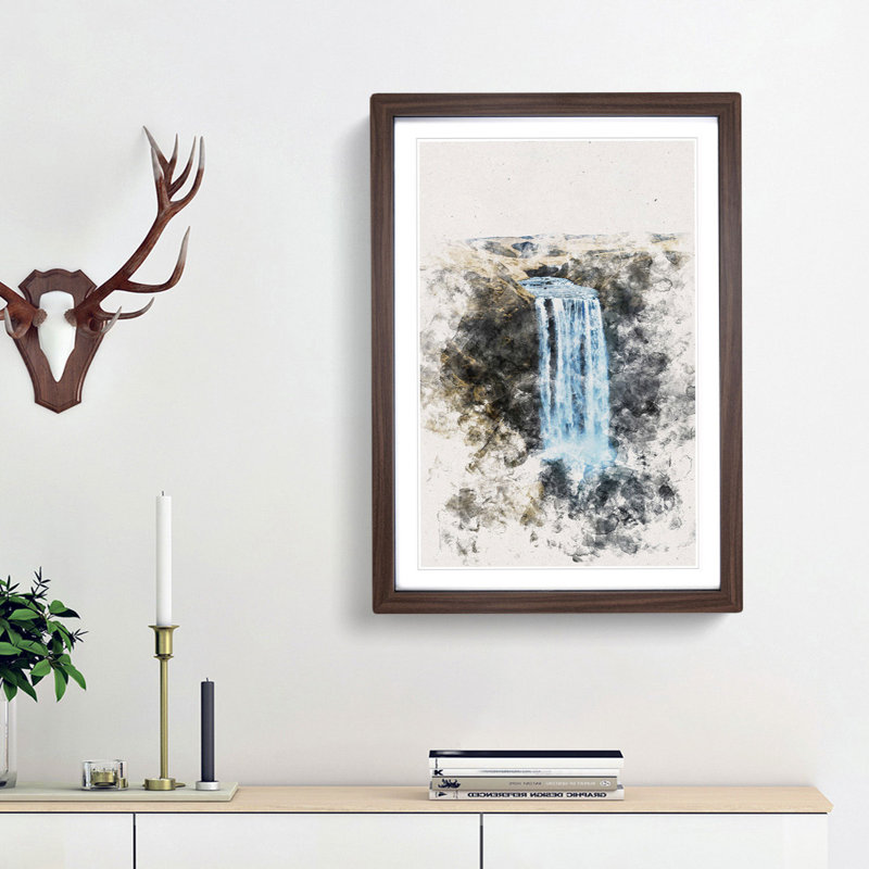 Skogafoss Waterfall Iceland - Picture Frame Painting Print, Walnut Framed, 87cm H x 62cm W x 2cm D