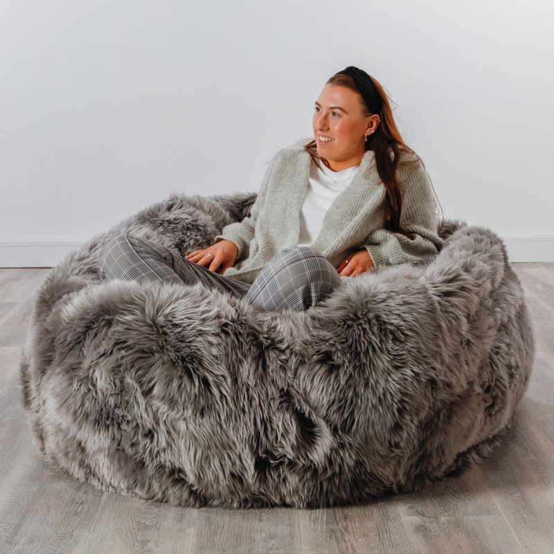 Genuine Fur Refillable Bean Bag Sofa, Grey