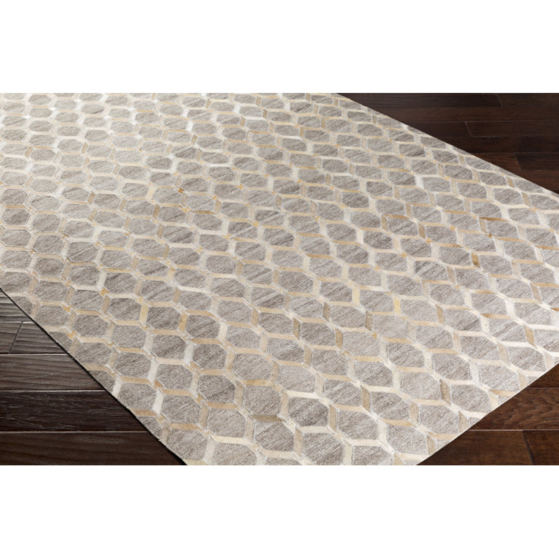 Medora Leather Area Rug in Yellow/Neutral, Rectangle 9' x 13'
