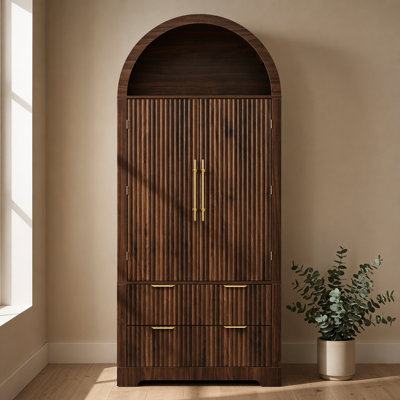 72" Tall Arched Cabinet, Freestanding Kitchen Cupboard Storage Cabinet with Doors & 8 Adjustable Door Shelves