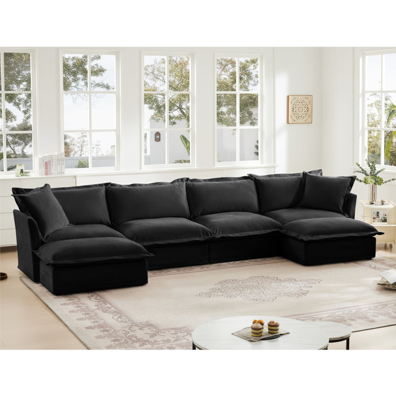 Canapé, repose-pieds en chenille, 4, H 34,6 po x l 156,6 po x P 33 po, Chenille noir