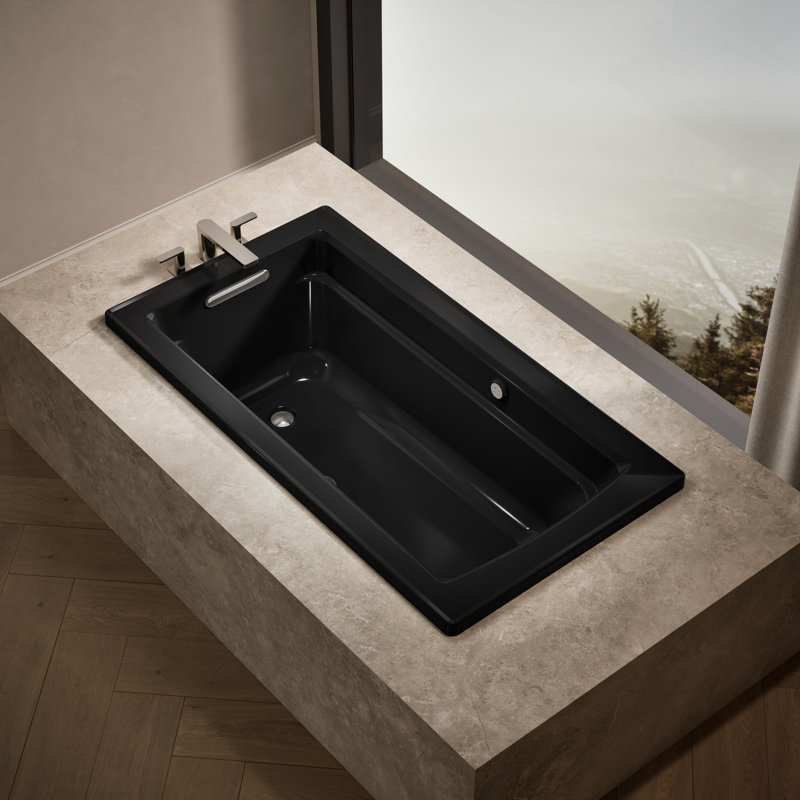 Archer 60-in X 32-in Drop-in Heated Bubblemassage Air Bath with Bask Heated Surface, Black