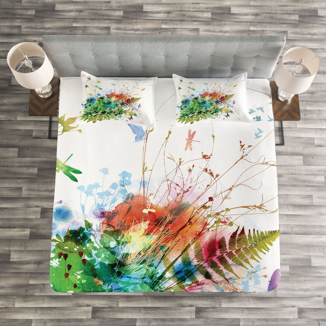 Gestepptes Bettdecken-Set, Floral Jungle Sommer, Aquarell, Mehrfarbig