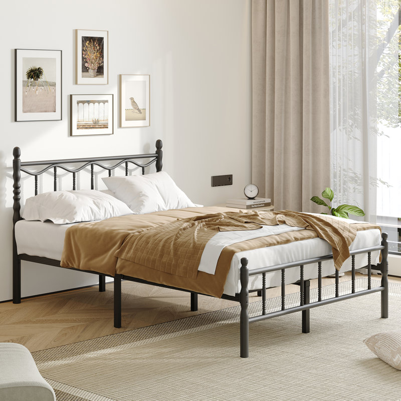 Heavy Duty Metal Bed, Mattress Foundation, No Box Spring Needed, Noise Free, Queen