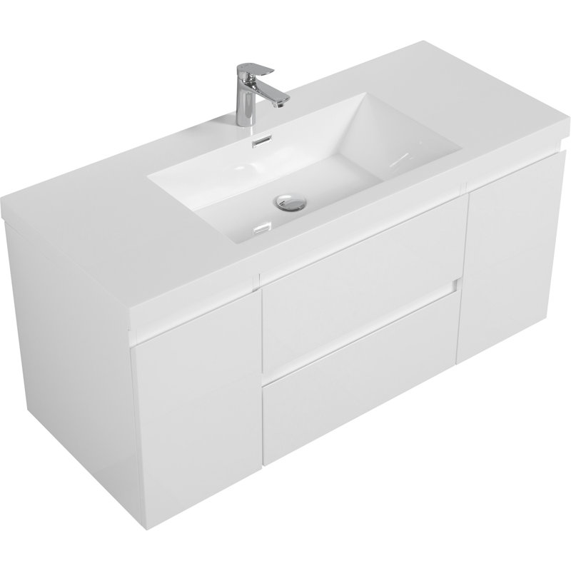Meuble-lavabo mural peu encombrant avec lavabo de grande qualité et grand espace de rangement