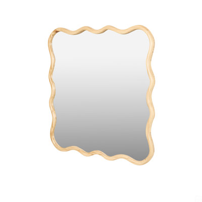 Solid Wood Wavy Square Mirror Wall Decor